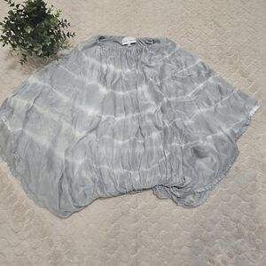 Belle France Gray and White Tie-Dye Silk-Blend Poncho Top, Size Large